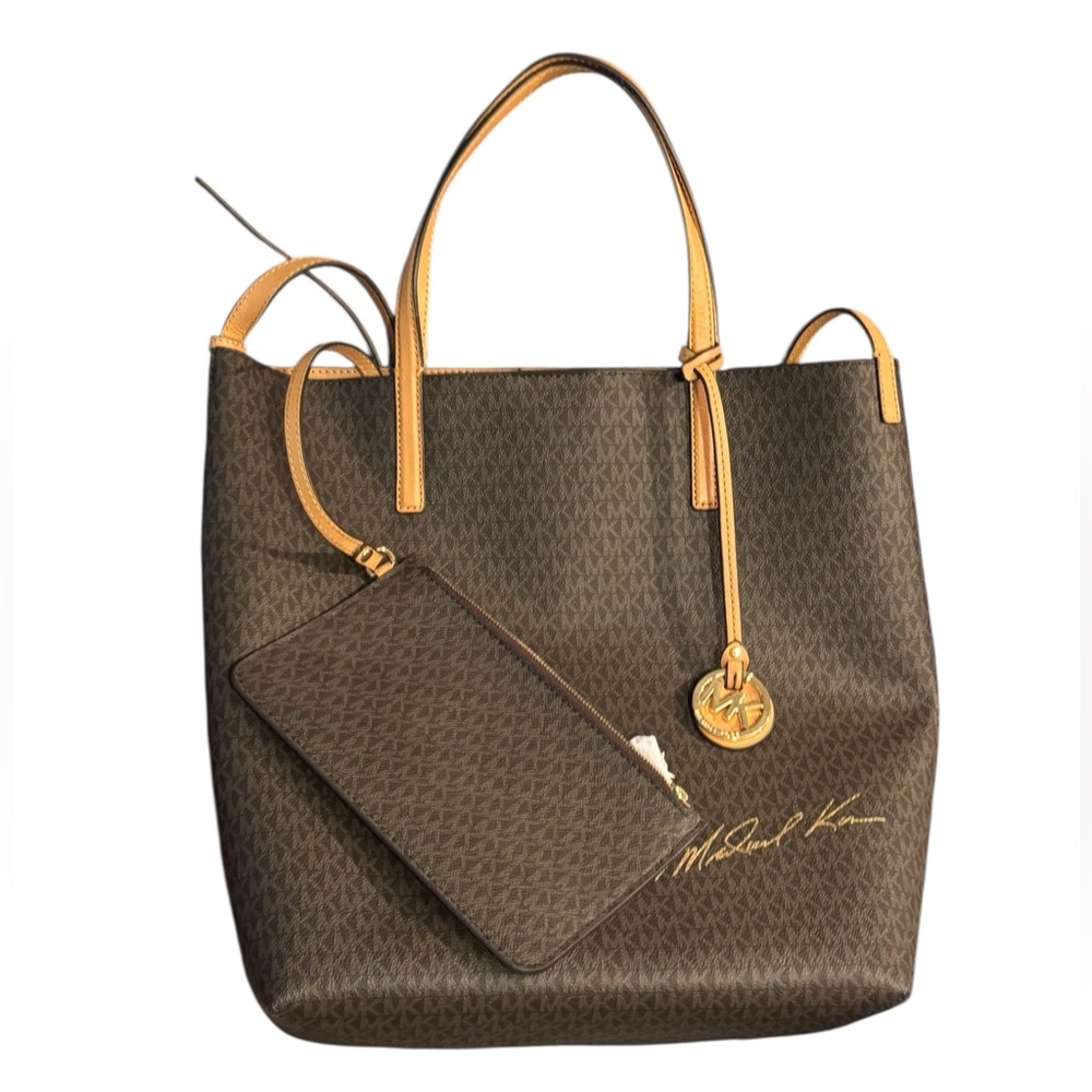 Michael Kors Brown and Tan Monogram Hayley LG Tote Set NWOT